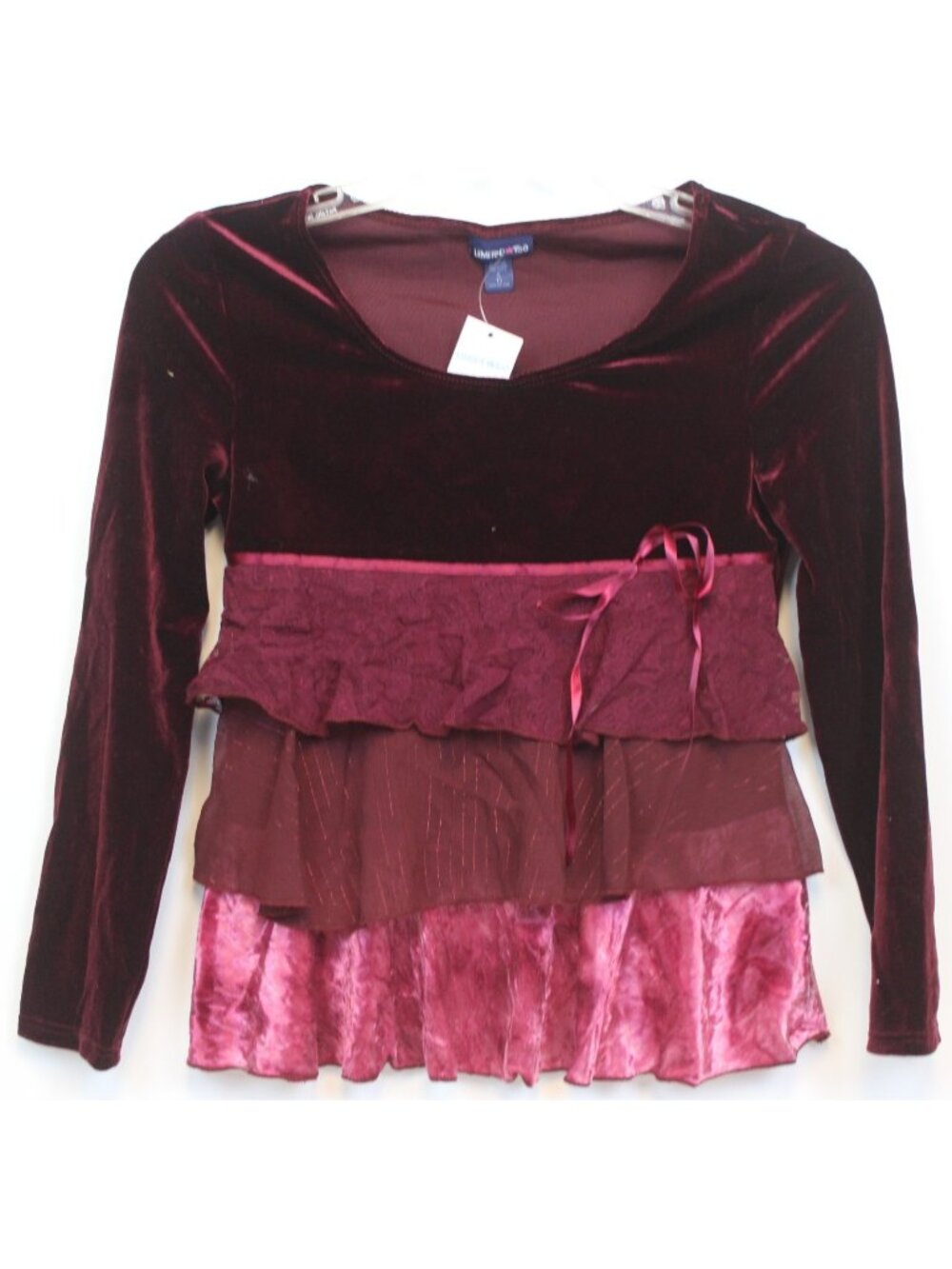 Y2K Limited too Shirt sz 10 Lace Ruffle Layer Stretch Velvet Christmas Holiday